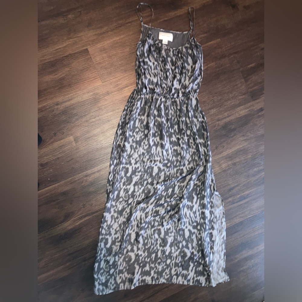 Brochu walker Women’s Grey and Black Patterned cheetah Maxi slit Dress size L